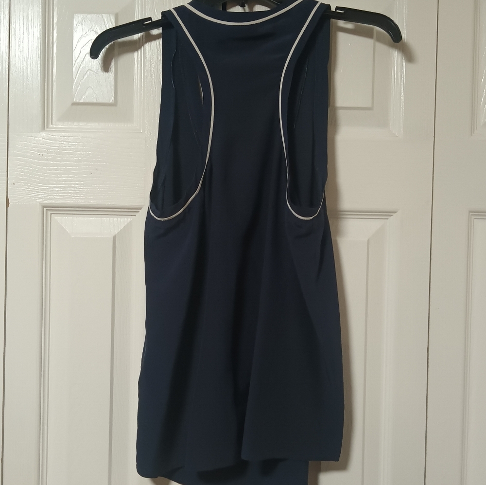 Joie Silk Dark Blue Tank Top with White Trim - Picture 4 of 7